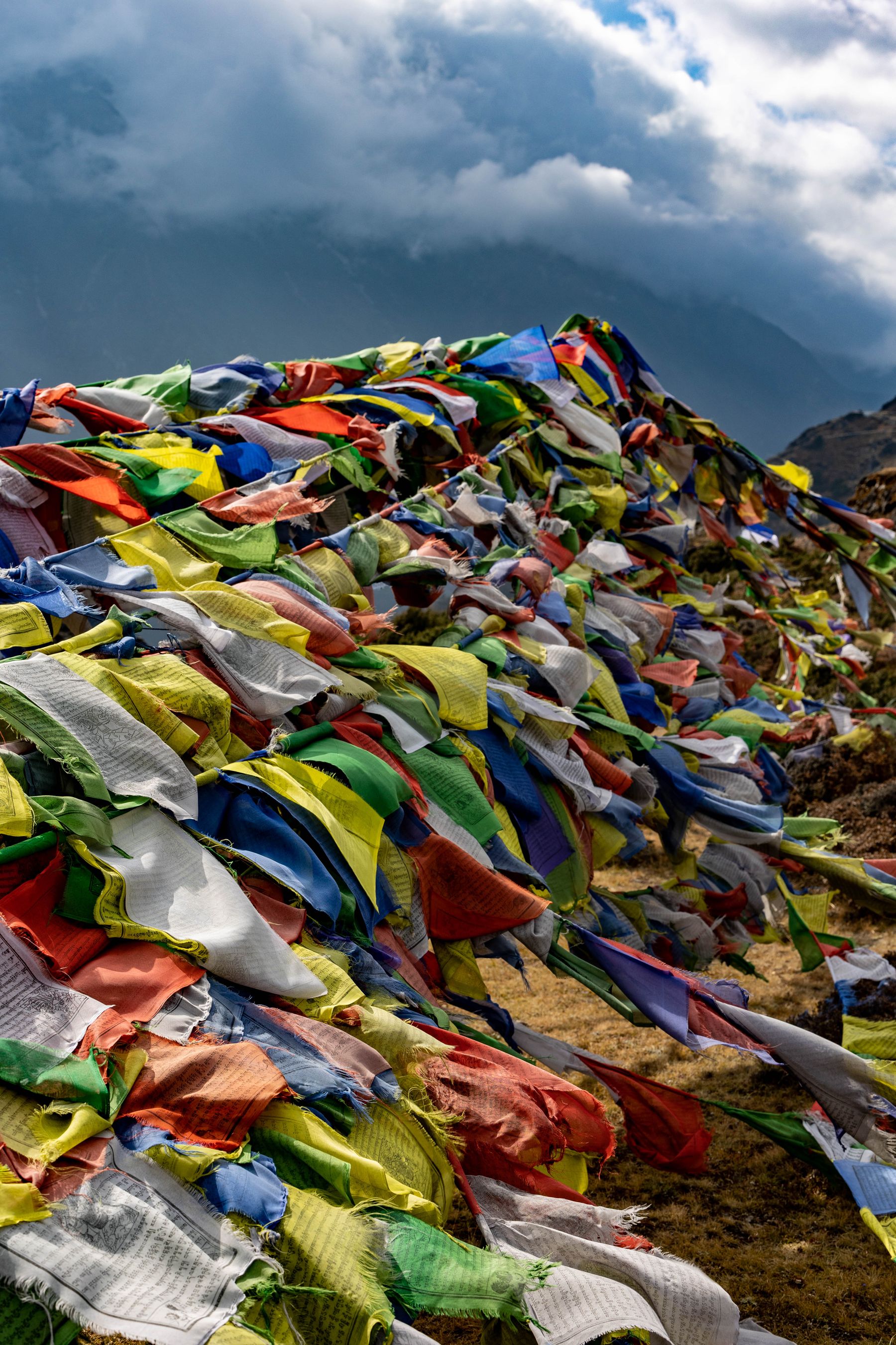 Tibetan Prayer Flags Blowing in a Strong Himalayan Wind